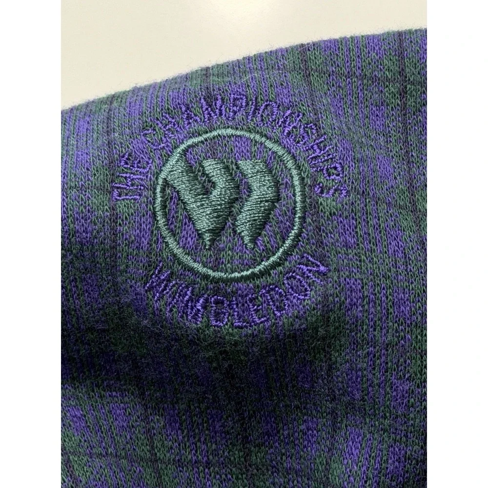 Wimbledon Vintage All England Tennis V-Neck Sweater Navy Plaid XL Mens